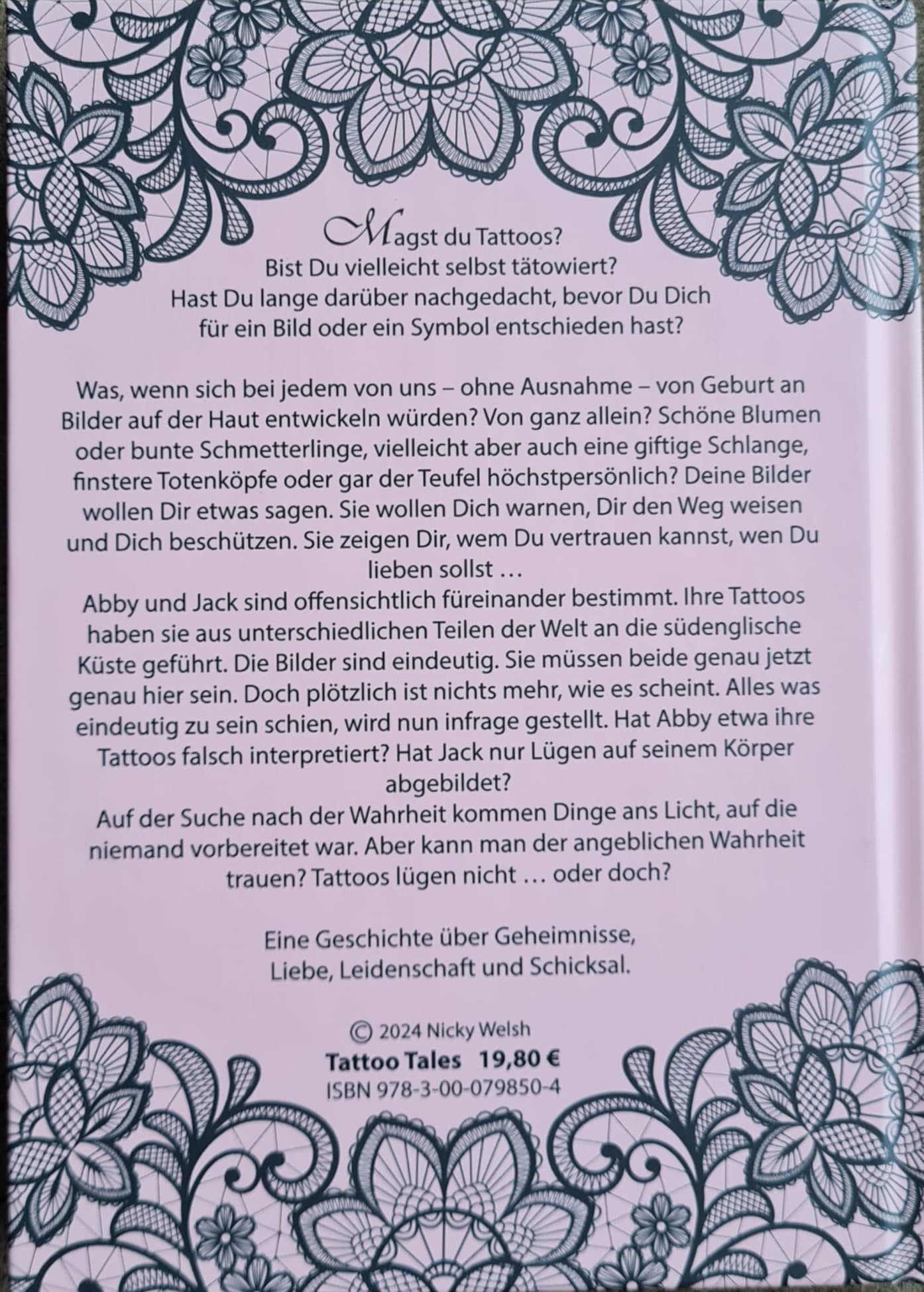 Back cover of “Tattoo Tales” showing the blurb
